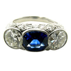 Antique TIFFANY exquisite Art Deco platinum, sapphire and diamond ring.