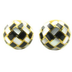 TIFFANY & CO. chic gold, mother of pearl and onyx earrings.