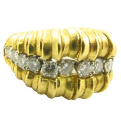 Fabulous yellow  gold and diamond dome ring. French.