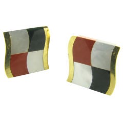 Retro TIFFANY & CO.  gold, coral, mother of pearl & onyx cufflinks.
