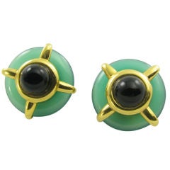 A. CIPULLO chic gold, green onyx & black onyx earrings.