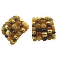 ANGELA CUMMINGS versatile yellow gold, agate & quartz earrings.