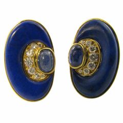 BULGARI stylish gold, lapis lazuli & diamond earrings.