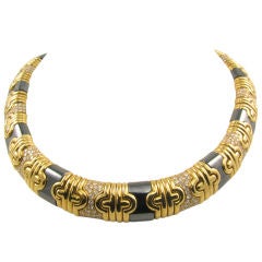 Vintage BULGARI classic gold, diamond and hematite "Parentesi" necklace