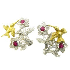 KIESELSTEIN-CORD unique platinum, gold, ruby & diamond earrings.