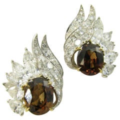 VERDURA stunning platinum, diamond and brown zircon earrings.