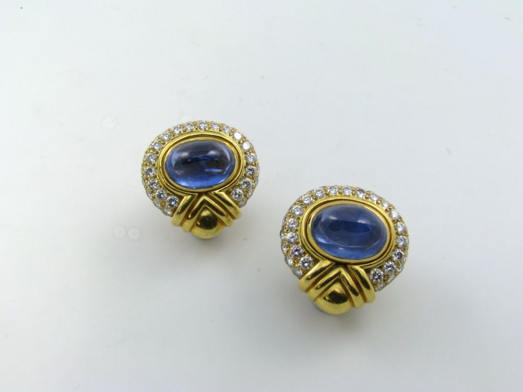 Women's BULGARI chic gold, diamond and cabochon sapphire earrings