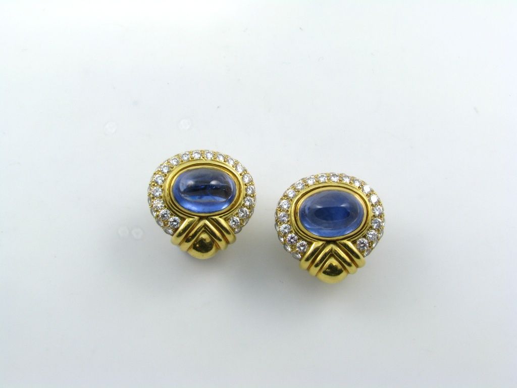 BULGARI chic gold, diamond and cabochon sapphire earrings 1