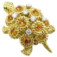 An adorable yellow gold, diamond & citrine turtle brooch.