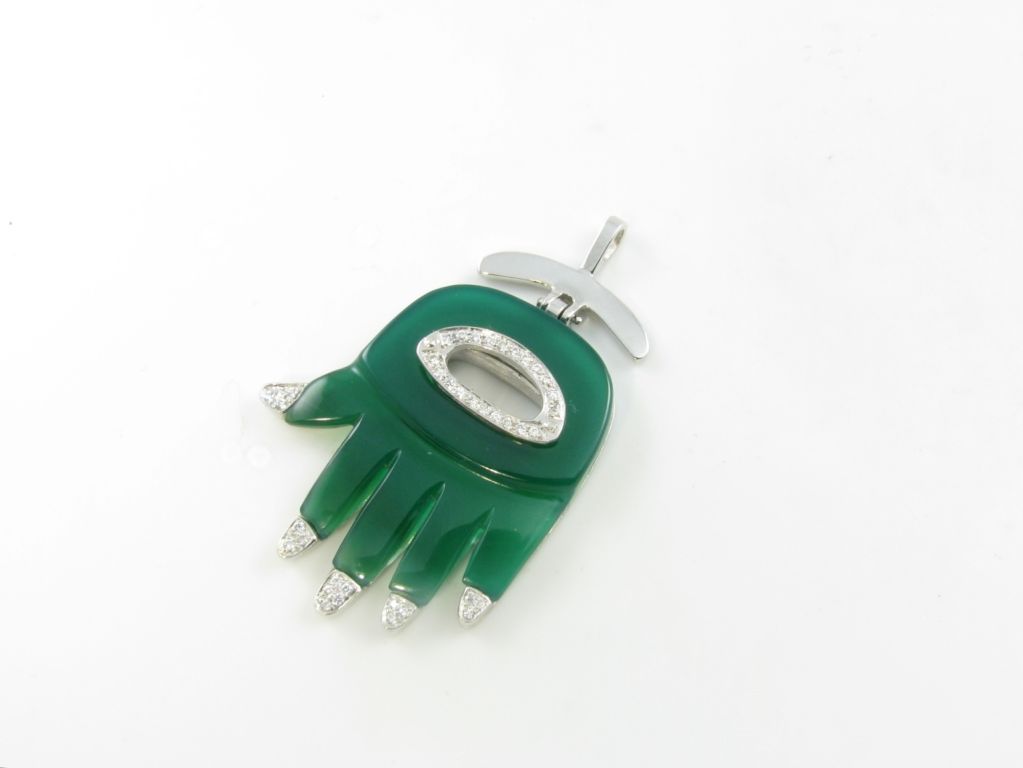 Women's A. CIPULLO green onyx, diamond and gold Hamsa hand pendant.