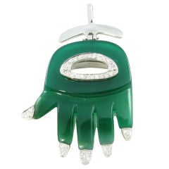 A. CIPULLO green onyx, diamond and gold Hamsa hand pendant.