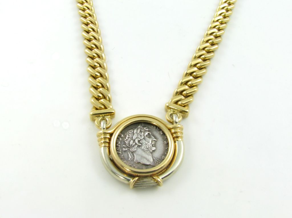 BULGARI classic gold bezel set coin necklace. at 1stdibs