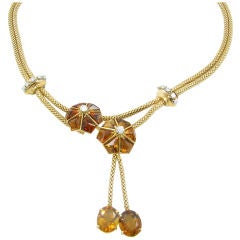 A fabulous citrine, diamond and gold tassel necklace.