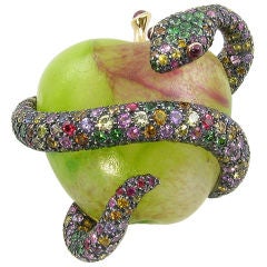MARCHAK whimsical multicolored sapphire and garnet snake brooch