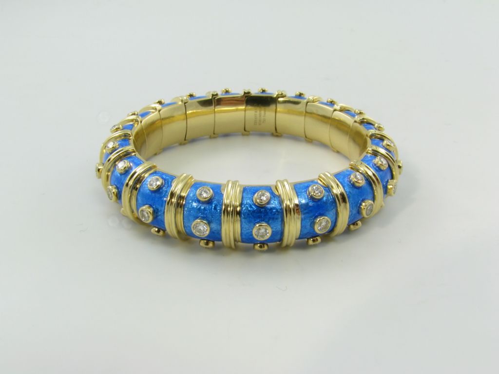 TIFFANY SCHLUMBERGER classic gold, enamel and diamond bangle