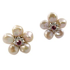 SEAMAN SCHEPPS keshi pearl, pink sapphire and diamond earrings