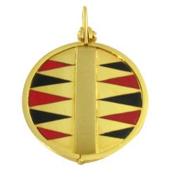 A. CIPULLO yellow gold, red and black enamel backgammon pendant