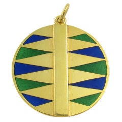 A. CIPULLO yellow gold, green and blue enamel backgammon pendant