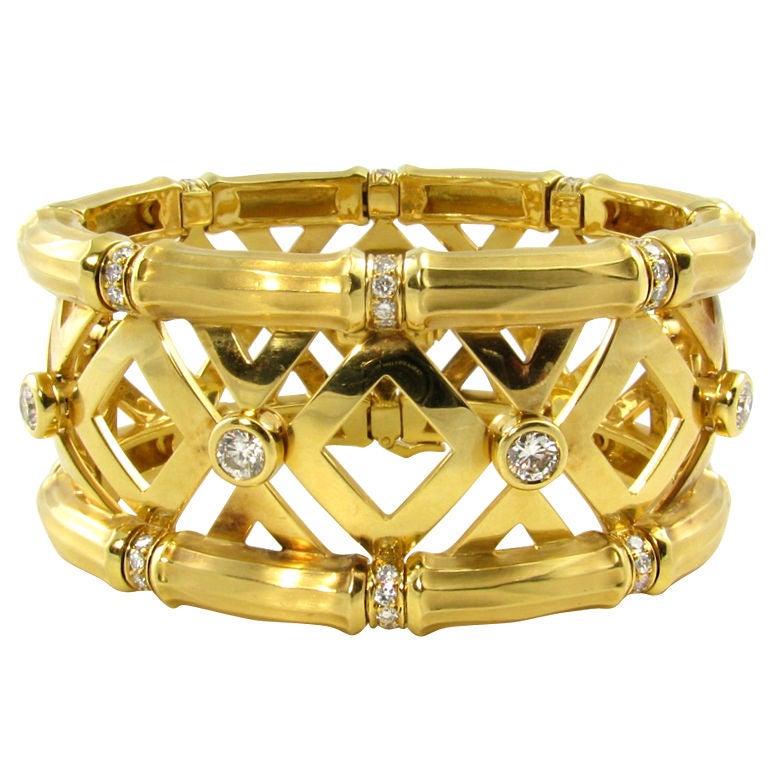 CARTIER fabulous yellow gold and diamond cuff bracelet