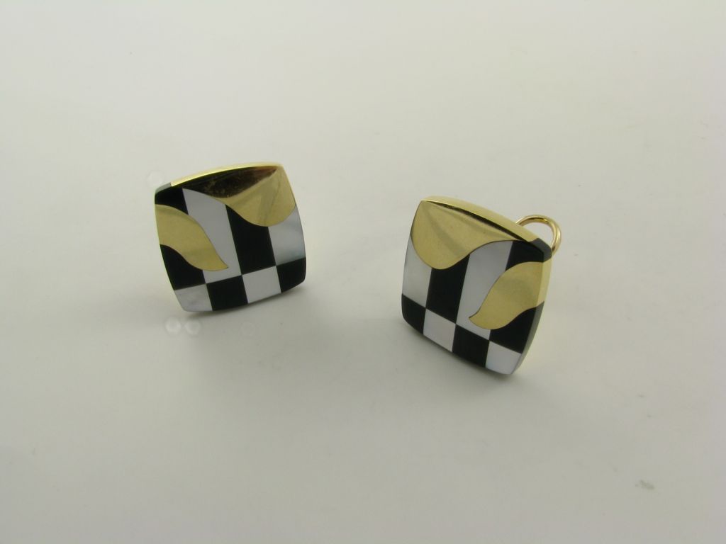 TIFFANY & CO. gold, onyx, hematite and mother of pearl earrings