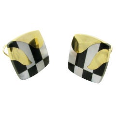 TIFFANY & CO. gold, onyx, hematite and mother of pearl earrings