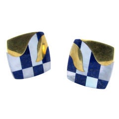 Vintage TIFFANY & CO. mother of pearl, lapis and gold earrings.