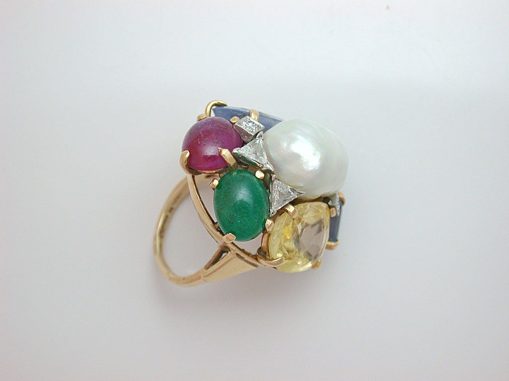 Women's SEAMAN SCHEPPS Pearl & Colored Stone Cocktail Ring