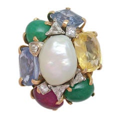 SEAMAN SCHEPPS Pearl & Colored Stone Cocktail Ring