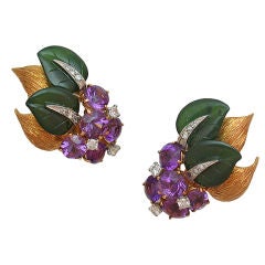 David Webb Colored Stone Floral Earclips
