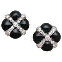 David Webb Black Enamel 
Diamond Earclips