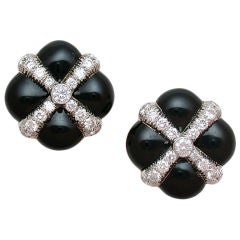 David Webb Black Enamel & Diamond Earclips