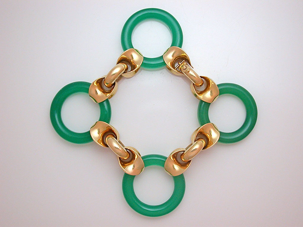 French Gold & Green Chalcedony Link Bracelet