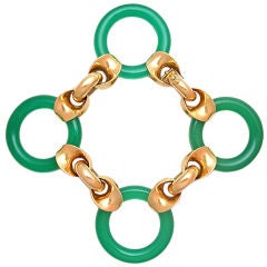 French Gold & Green Chalcedony Link Bracelet
