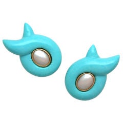 Verdura Turquoise "Crossover" Earclips