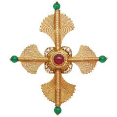 Boucheron Colored Stone & Diamond "African" Cross Pendant