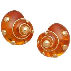 Verdura 18kt Gold & Amber "Spiral Shell" Earclips