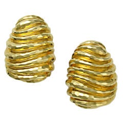 HENRY DUNAY Gold Faceted Oval Earclips