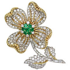 HAMMERMAN BROS. Emerald & Diamond Flower Brooch