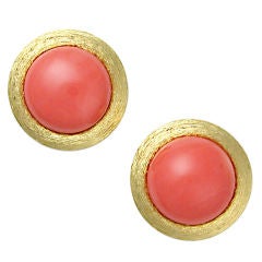 HENRY DUNAY Gold & Coral Button Earclips