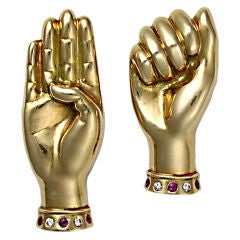 Paul Flato 14kt Gold Sign-Language Clips "B" and "A"