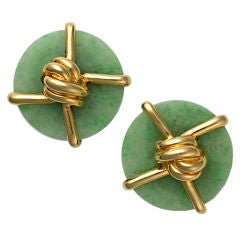 ALDO CIPULLO Gold & Jade "Knot" Earclips
