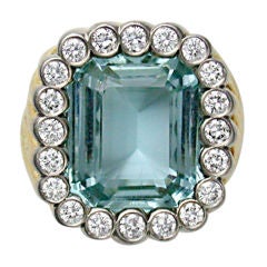 Verdura Aquamarine & Diamond Cocktail Ring