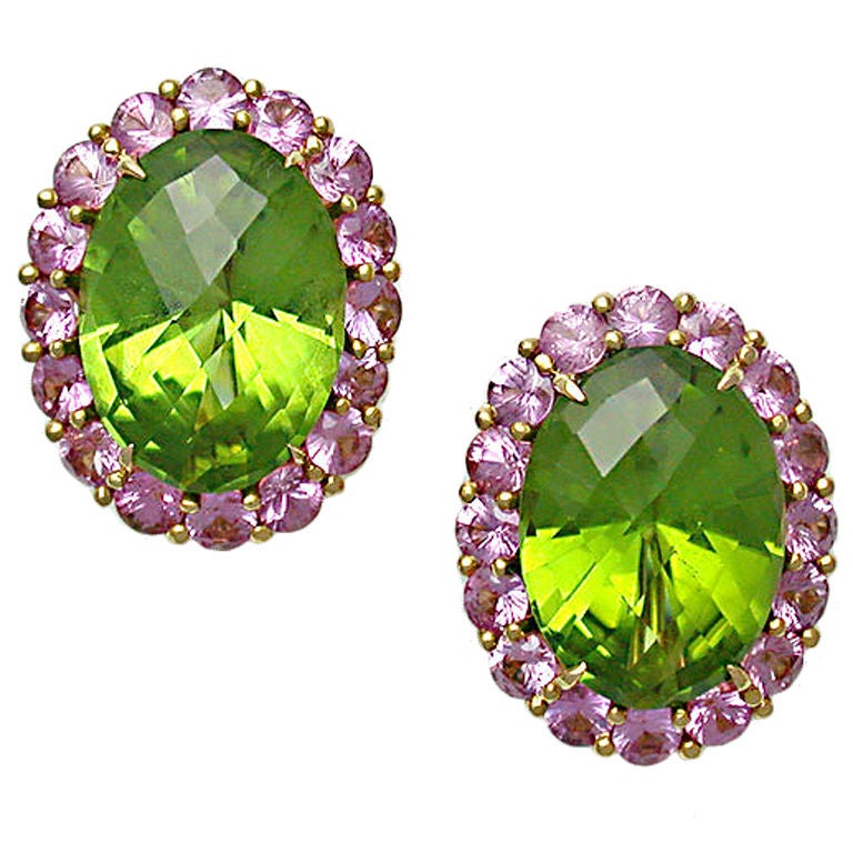 PAOLO COSTAGLI Peridot and Pink Sapphire Earclips