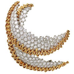 Retro RUSER Gold & Diamond Double Crescent Pin