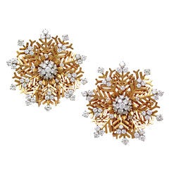 VAN CLEEF & ARPELS Paris Gold & Diamond "Snowflake" Brooches