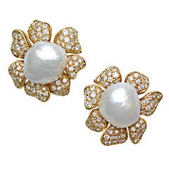 JULIUS COHEN Baroque Pearl 
Diamond Floral Earclips