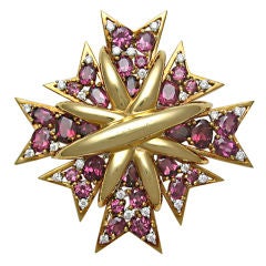 VERDURA Rhodolite Garnet & Diamond "Maltese Cross" Brooch