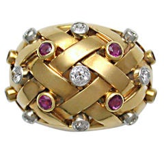 Chic French Ruby Diamond Cocktail Ring