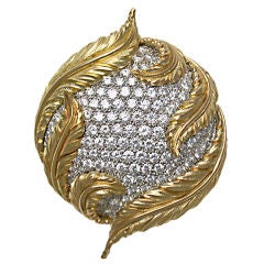 Retro Elegant Gold, Platinum & Diamond Leaves Brooch