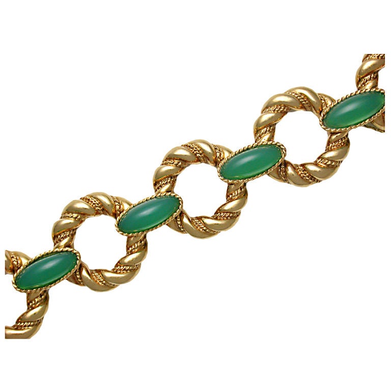 BOUCHERON Gold and Green Agate Link Bracelet at 1stDibs